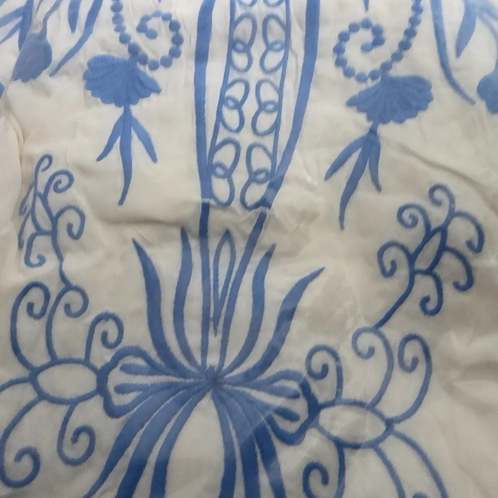 Chic White and Blue Strapless Maxi Dress - Picture 16 of 16
